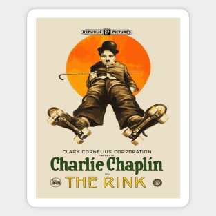 Charlie Chaplin in The Rink - Classic Roller-Skating Comedy Magnet